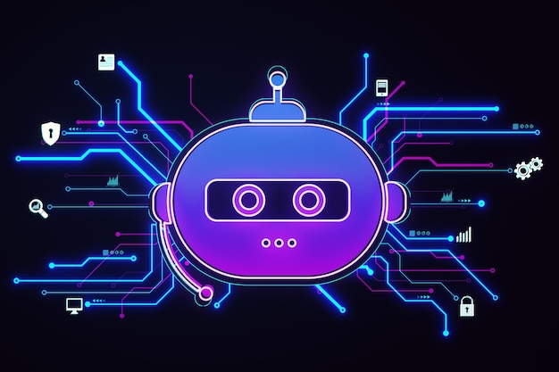 Creative robot hologram on blurry background Chat GPT and ai customer support and bot concept 3D Rendering