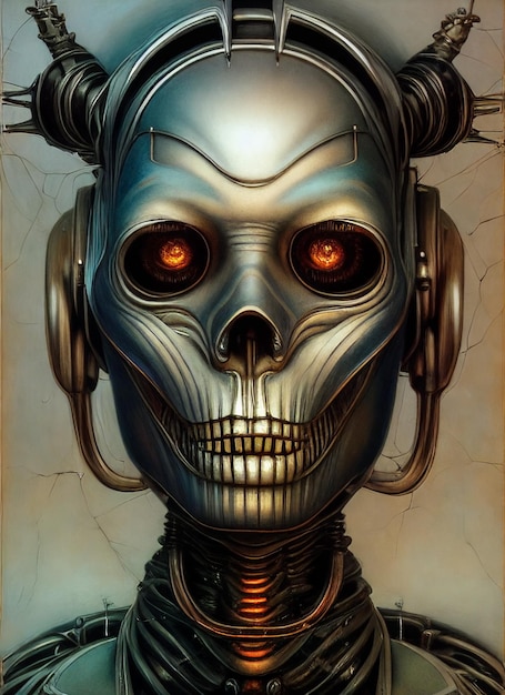 Creepy monster cyborg with tentacles halloween ai generated illustration
