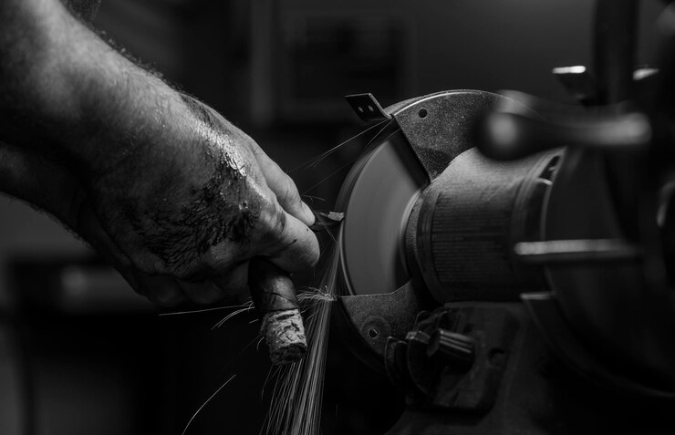 Fotoğraf cropped hand of man working at workshop