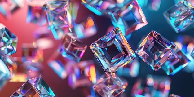 Crystal cubes or blocks refraction effect of rays in glass Rainbow transparent square boxes in diffuse light AI generation