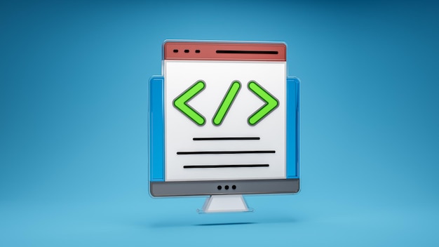 Custom coding programming web development application isolated sign symbol 3d icon in blue background 3d rendering
