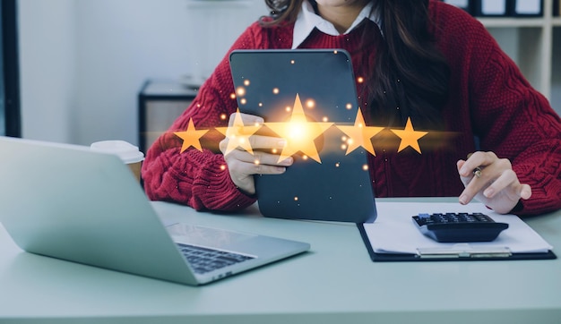 Customer Experience Concept Best Excellent Services Rating for Satisfaction present by Hand of Client Showing excellent rating Five Star