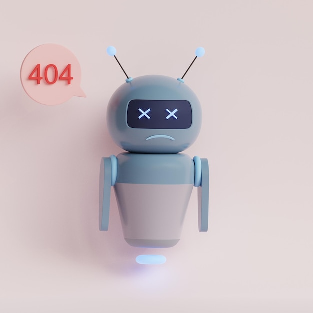 Cute robot with 404 error 3d render illustration