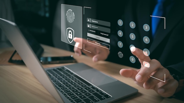 Cyber security technology digital information lock mark cybersecurity internet protect attacks from a hacker concept of password privacy on an online system secure data from crime virus cyber