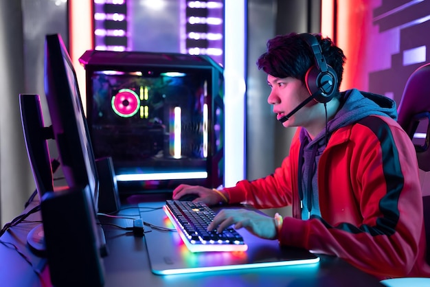 Cyber sport gamer playing game