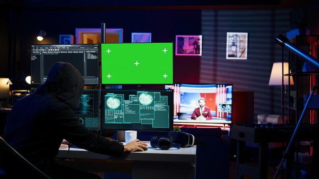 Cybercriminal hacking using green screen PC and getting critical error