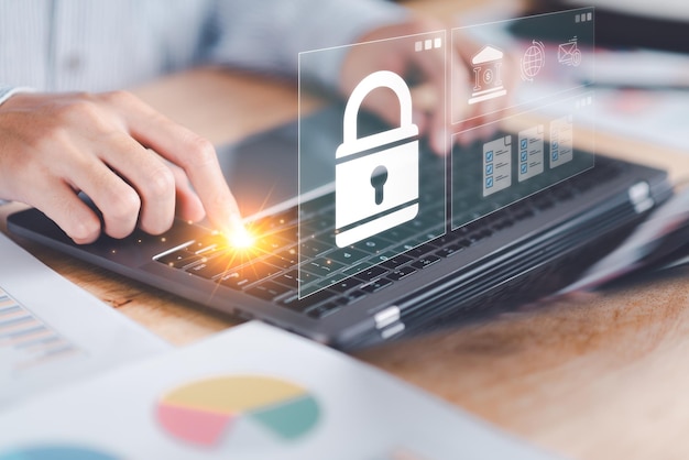 Data protection concept and secure internet security access cyber security