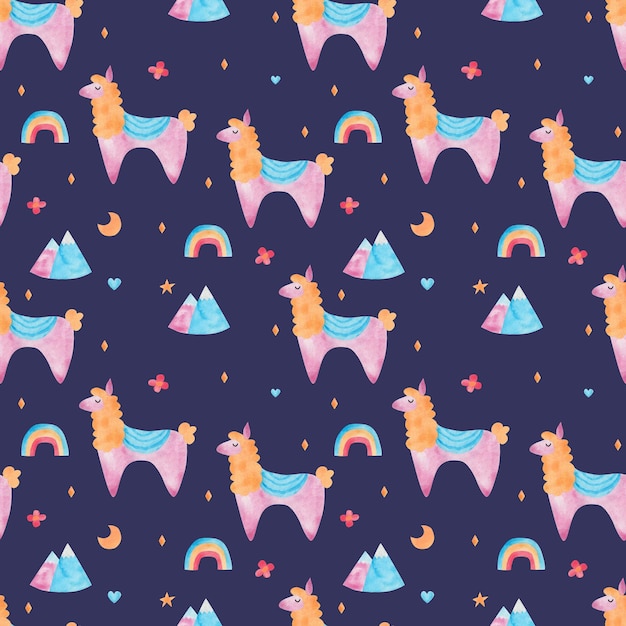 Dear lama Watercolor pattern Children's design for textiles paper etc