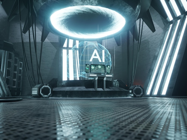 Deep learning AI concept with dataset and cloud computing, artificial intelligence big data technology. Modern machine learning with coding process, neural network. 3d render animation.