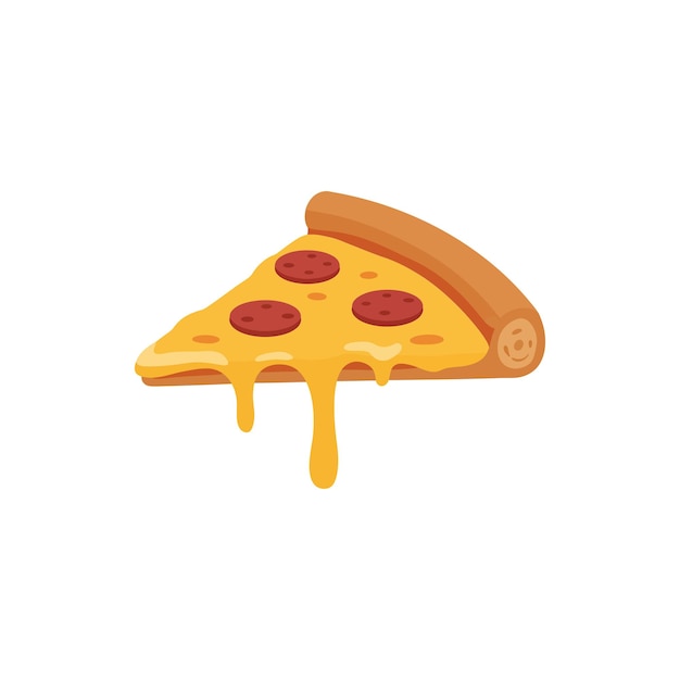 Delicious pepperoni pizza slice melting cheese flat vector art