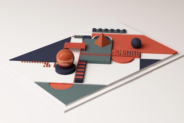 Design with composition of geometric shapes in orange and darkblue tone 3d rendering illustration