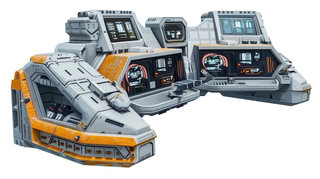 Detailed Spaceship Cockpit with Controls on white background