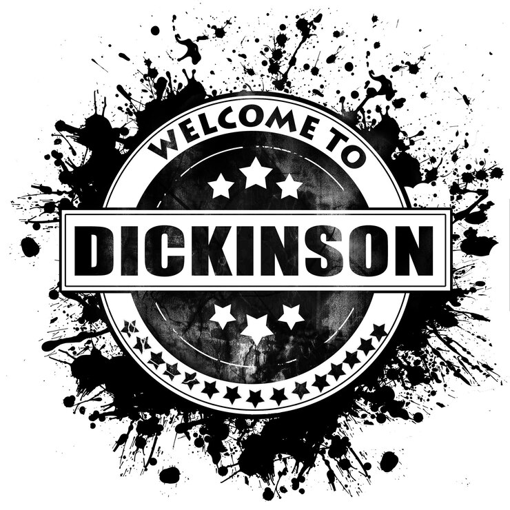 Fotoğraf dickinson city black rubber stamp isolated on a solid white background