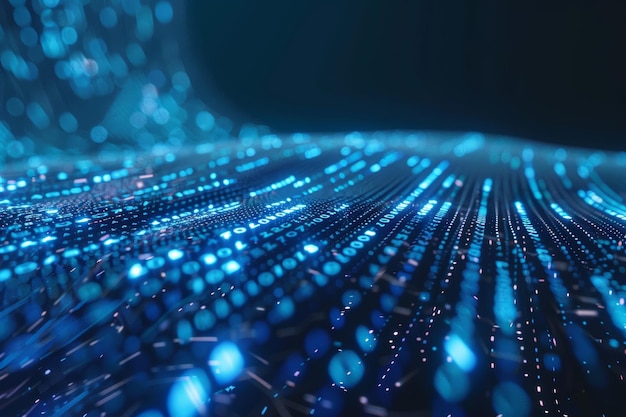 Digital data stream of blue numbers and code flowing in the dark space abstract background for technology or digital information concept with binary number on black screen