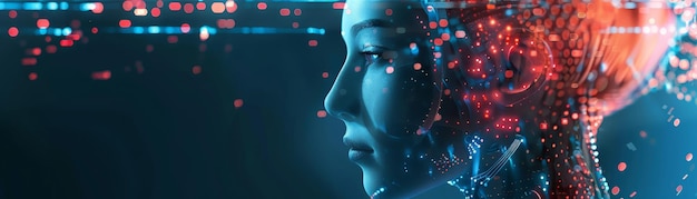 digital depiction of a human face with ai elements and futuristic technology representing artificial