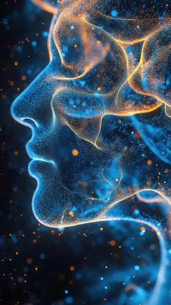 Digital Particles Form Abstract Face Futuristic Concept Art