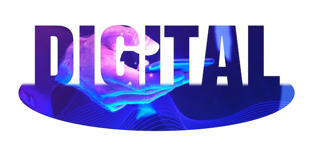 Digital png word sticker blue design on transparent background