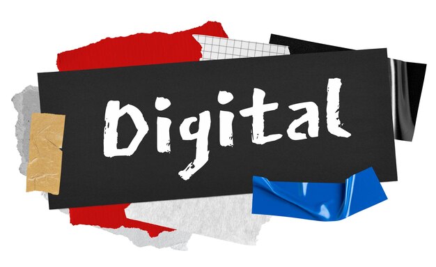 Digital png word sticker typography aesthetic paper collage transparent background