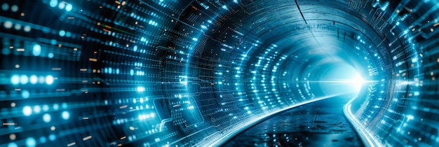 Digital technology abstract with blue lines and data flow representing the speed and connectivity of futuristic networks