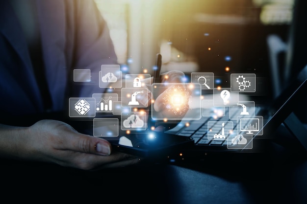 Digital transformation technology strategy digitization and digitalization of business processes and data optimize and automate operations customer service management internet and cloud computing