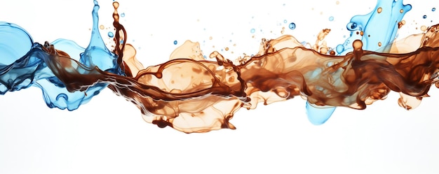 Dirty brown water colliding with clean fresh blue water on white background