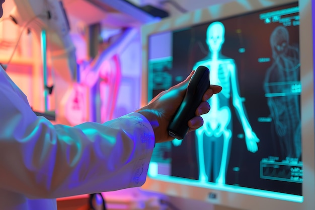 Doctor Examining Xray of Human Skeleton on Computer Screen