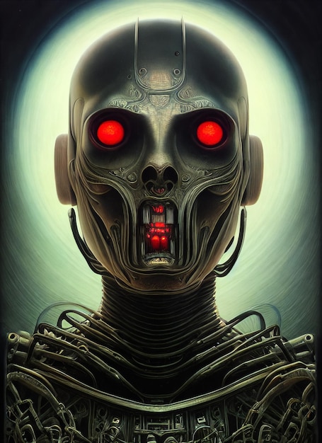 Dokunaçlı ürkütücü canavar cyborg halloween AI tarafından oluşturulmuş illüstrasyon