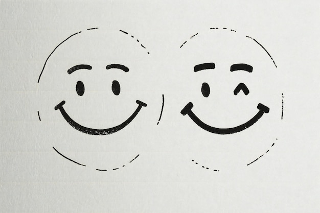 Drawing of smiley faces on a white sheet of paper