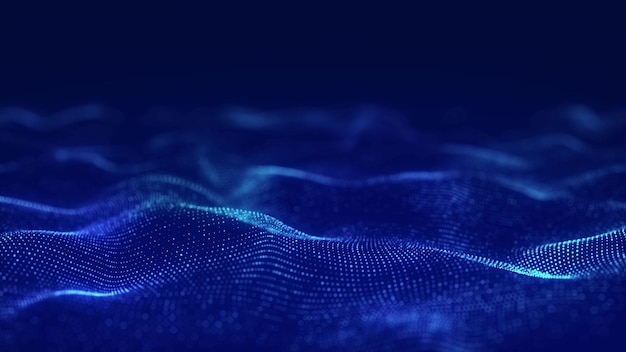 dynamic blue wave of particles abstract futuristic background big data visualization 3d rendering