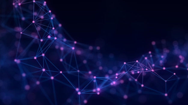 Dynamic blue wave of particles and lines Abstract futuristic background Big data visualization 3D rendering