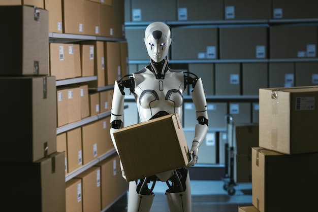 Efficient AI robot working in a distribution warehouse