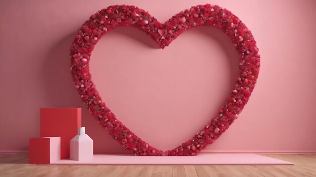 Empty background and 3d stand heart display or shelf with studio for showing or design concept