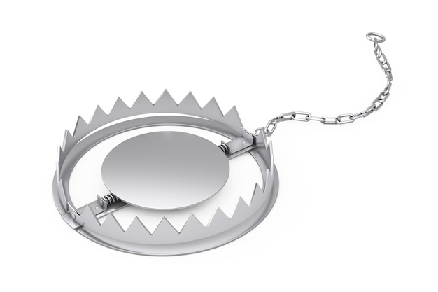 Empty Metal Bear Trap on a white background. 3d Rendering