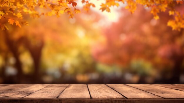 Empty table with Autumn background Illustration AI GenerativexA