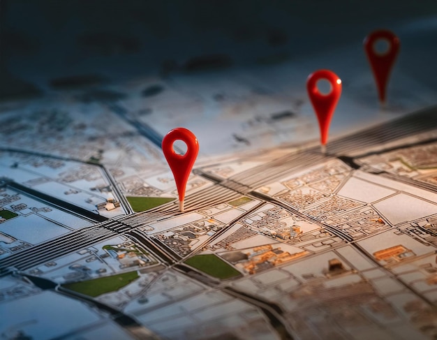 environmentally friendly city design red geo pins are marked at certain points