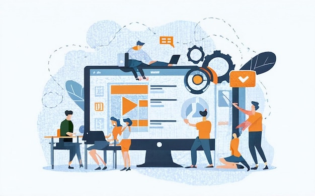 ERP kurumsal kaynak planlama konsepti şirket verimliliği ve iyileştirme İllüstrasyon web sitesi