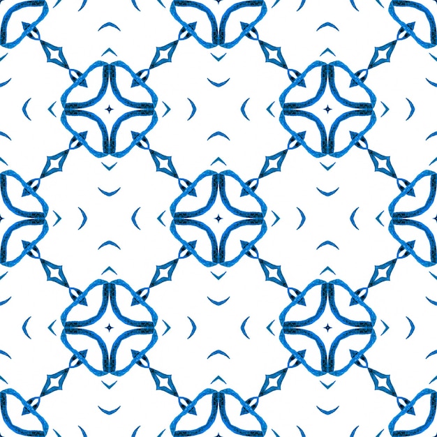 Ethnic hand painted pattern Blue classic boho