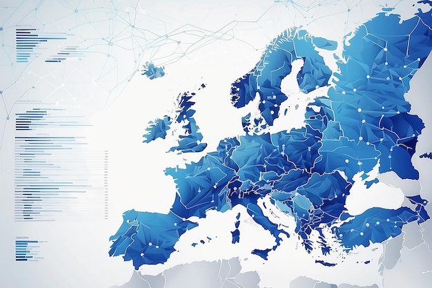 europe blue map big data visualization futuristic map infographic information aesthetics visual data complexity complex europe data graphic visualization abstract data on map graph