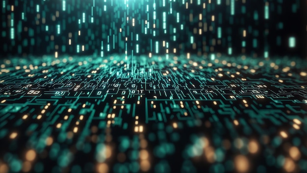 falling numbers Matrix binary code in green and black digital background