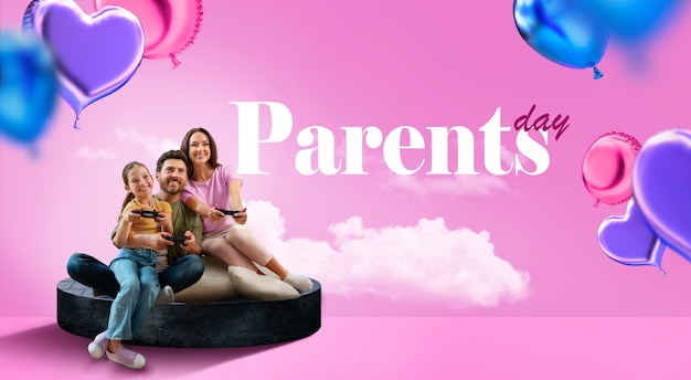 families or parents enjoying together collage