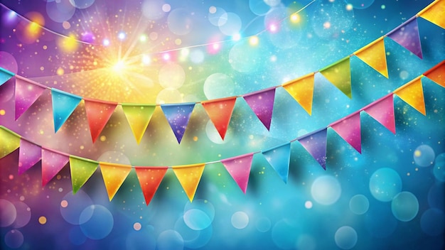 Festive Party Flags and Lights Blurred Background