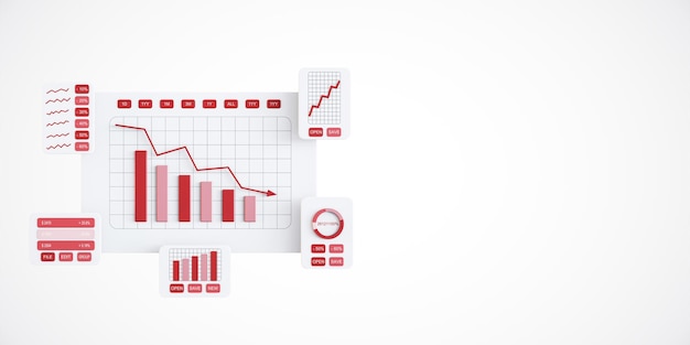 Financial graphs and charts showing a decline in performance 3D Rendering