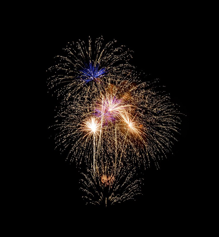 Fireworks on black night sky xA