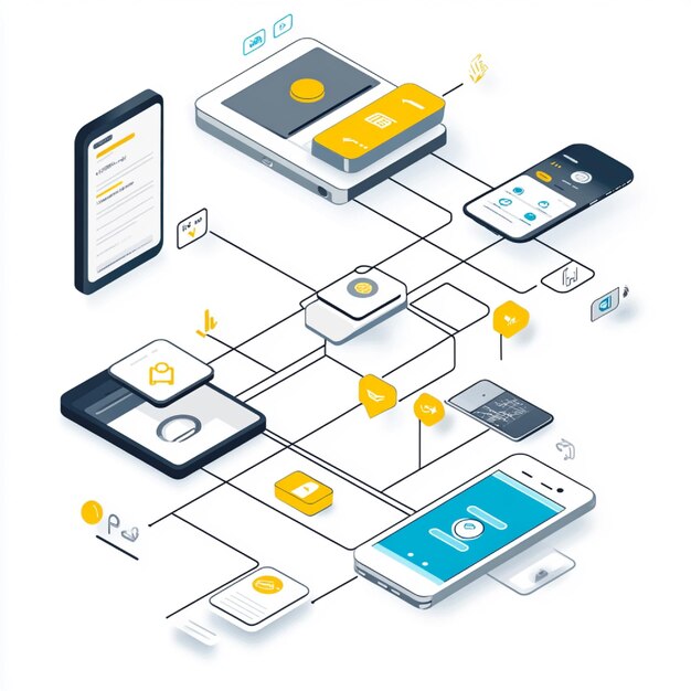 Flow diagram of a user journey for a mobile app with key interactions