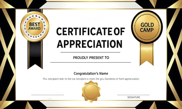 Formal Certificate of Appreciation with Gold Accents