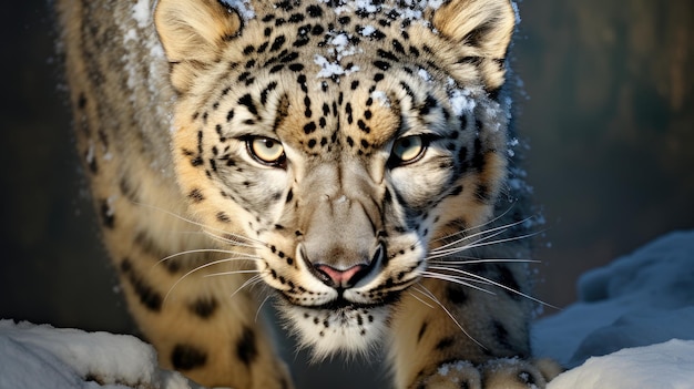 Front view of a fierce snow leopard Generative AI