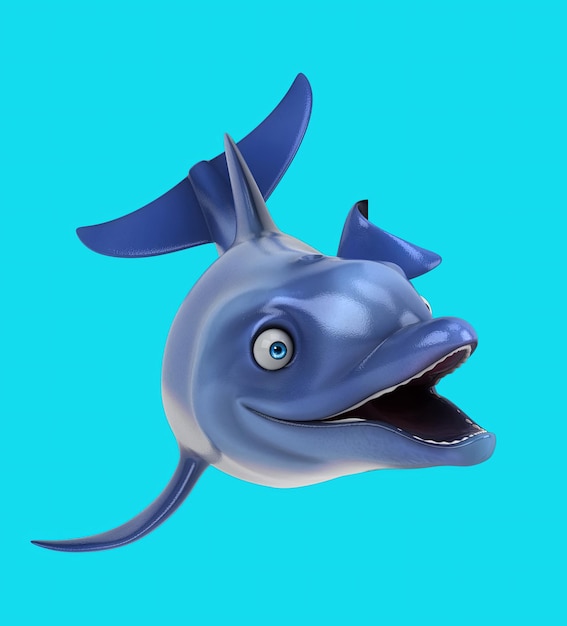 Fun 3D cartoon dolphin vertical illustration