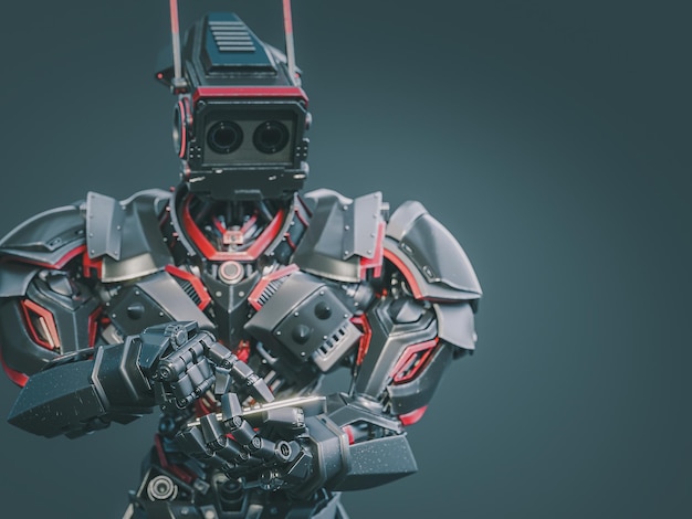 Future robot with metaverse digital cyber world technology.3d rendering