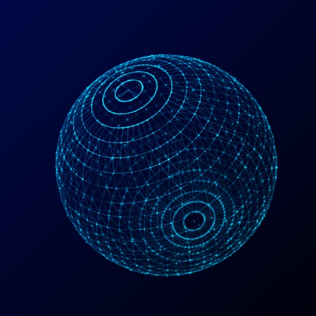 Futuristic blue sphere of particles and lines Network connection big data Abstract technology background 3d rendering