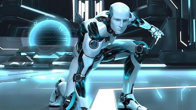 Futuristic Cyborg in a Dynamic Pose